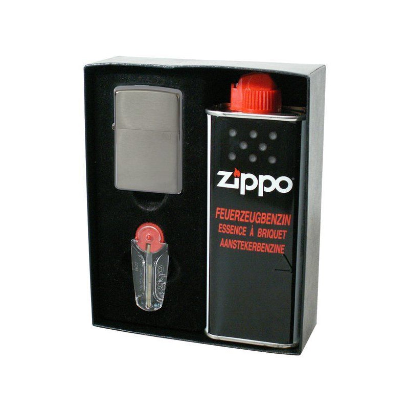 Zippo Set Feuerzeug in Chrom gebürstet