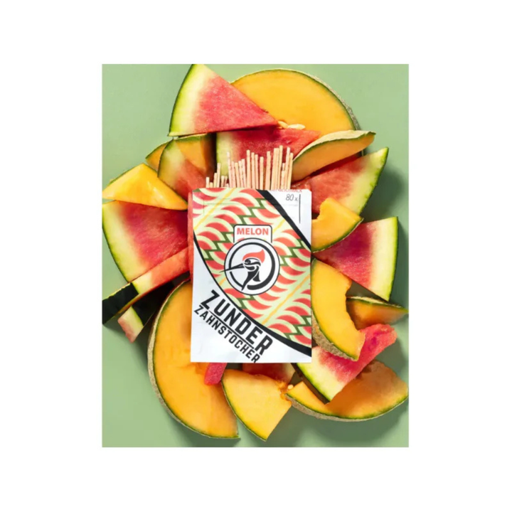 Zunder Melon Zahnstocher Bag Detailansicht mit 80 Stück